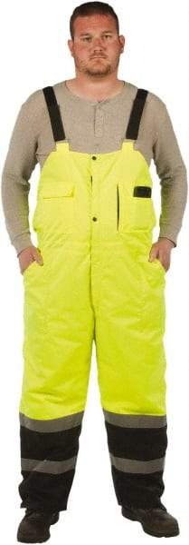 Utility Pro Wear - Size L, Black/Yellow, Snap, Cold Weather Bib Overall - Polyester, Teflon, 5 Pockets, Teflon Fabric Protector, Adjustable Straps, Zipper/Snap Bottom - Benchmark Tooling