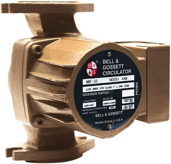 Bell & Gossett - .17 hp, 1 Phase, Bronze Housing, Noryl Impeller, Inline Circulator Pump - 115/230V Volt, 60 Hz Hz, 125 Max psi, 120V Motor - Benchmark Tooling