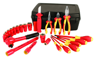 Insulated 1/2" Drive Inch Socket Set with 3/8" - 1" Sockets; 2 Extension Bars; 1/2" Ratchet; Knife; Slotted & Phillips; 3 Pliers/Cutters in Storage Box. 24 Pieces - Benchmark Tooling