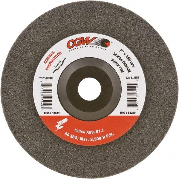 Camel Grinding Wheels - 4-1/2" Very Fine Grade Silicon Carbide Deburring Disc - 5/8-11 Threaded Center Hole, Arbor Connection, Gray - Benchmark Tooling