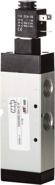 ARO/Ingersoll-Rand - 1/2" Inlet x 1/2" Outlet, Single Solenoid Actuator, Spring Return, 2 Position, Body Ported Solenoid Air Valve - 24 VDC Input, 4.32 CV, 3 Way, 115 psi, 122° Max Temp, 15° Min Temp - Benchmark Tooling