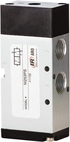 ARO/Ingersoll-Rand - 1/2" Inlet x 1/2" Outlet, Pilot Actuator, Spring Return, 2 Position, Body Ported Solenoid Air Valve - 4.32 CV, 3 Way, 140 psi, 122° Max Temp, 15° Min Temp - Benchmark Tooling