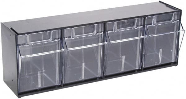 Deflect-o - 4 Compartment, 23-5/8 Inch Wide x 6-5/8 Inch Deep x 8-1/8 Inch High, Covered Modular - Plastic, Black and Clear - Benchmark Tooling