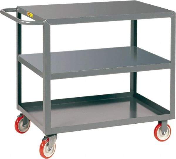 Little Giant - 1,200 Lb Capacity, 24" Wide x 48" Long x 35" High Service Cart - 3 Shelf, Steel, 2 Rigid/2 Swivel Casters - Benchmark Tooling