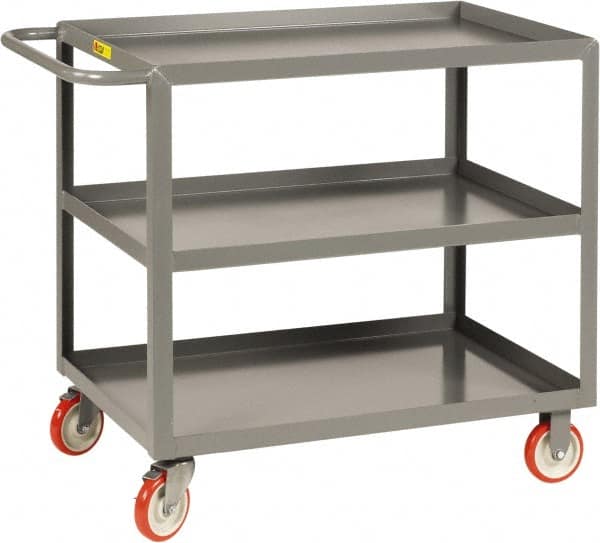 Little Giant - 1,200 Lb Capacity, 30" Wide x 48" Long x 35" High Service Cart - 3 Shelf, Steel, 2 Rigid/2 Swivel Casters - Benchmark Tooling