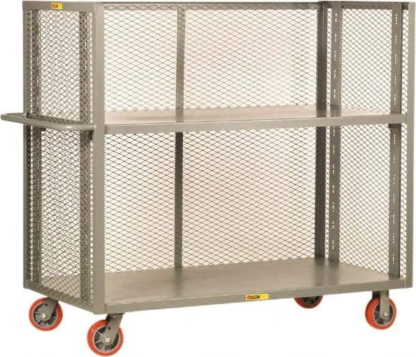 Little Giant - 3,600 Lb Capacity, 2 Shelf, 3-Sided Steel Bulk Truck - 48" Long x 30" Wide x 57" High, 6" Diam Polyurethane Wheels - Benchmark Tooling