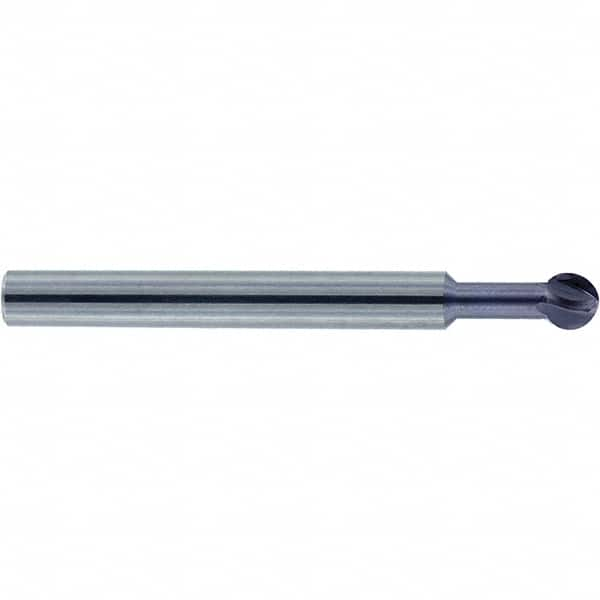 Accupro - 7/32" Diam, 0.186" LOC, 4 Flute Solid Carbide Ball End Mill - nACo Finish, Single End, 2-1/2" OAL, 1/4" Shank Diam, Undercutting - Benchmark Tooling