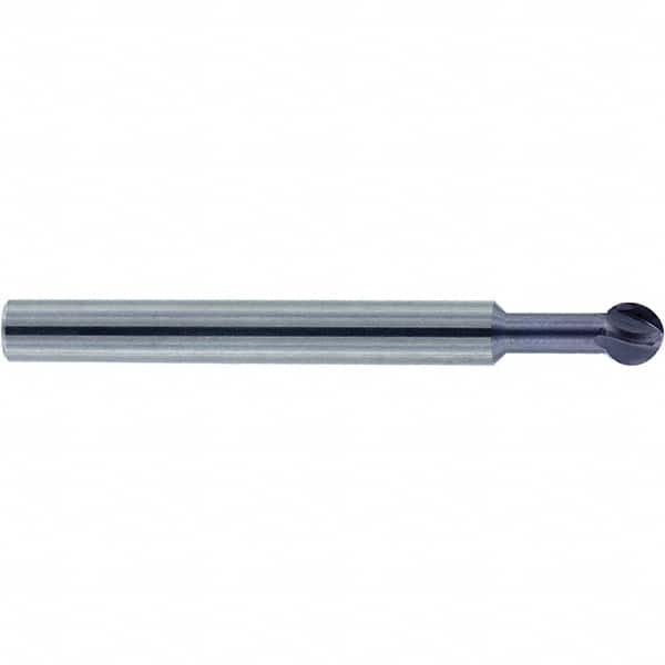 Accupro - 1/2" Diam, 0.427" LOC, 4 Flute Solid Carbide Ball End Mill - nACo Finish, Single End, 3" OAL, 1/2" Shank Diam, Undercutting - Benchmark Tooling
