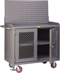 Little Giant - Mobile Bench Cabinet with Louvered Panel - Steel, Gray, 48" Long x 24" Deep x 65" High - Benchmark Tooling