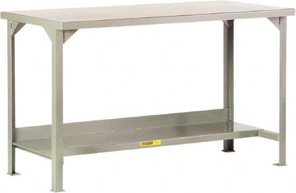 Little Giant - 60 Wide x 36" Deep x 36" High, 12 Gauge Steel Workbench - Edge Turned Down, Fixed Legs, Gray - Benchmark Tooling