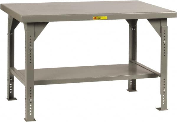 Little Giant - 84 Wide x 42" Deep x 28" High, 7 Gauge Steel Workbench - Comfort Edge, Adjustable Height Legs, Gray - Benchmark Tooling