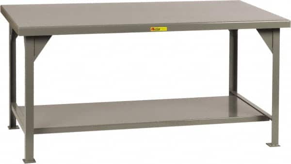 Little Giant - 84 Wide x 42" Deep x 34" High, 7 Gauge Steel Workbench - Comfort Edge, Fixed Legs, Gray - Benchmark Tooling