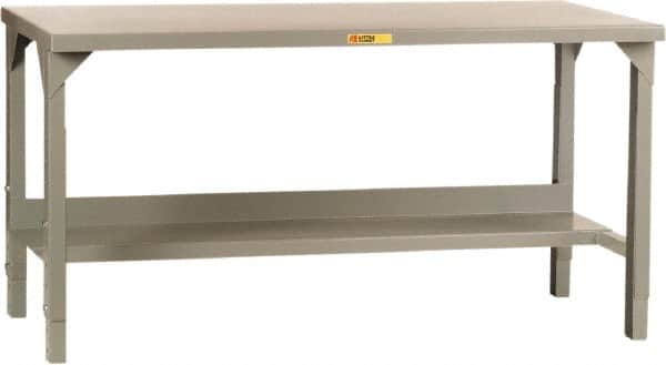 Little Giant - 48 Wide x 30" Deep x 27" High, 12 Gauge Steel Workbench - Edge Turned Down, Adjustable Height Legs, Gray - Benchmark Tooling
