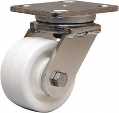 Hamilton - 4" Diam x 2" Wide x 5-5/8" OAH Top Plate Mount Swivel Caster - Polyolefin, 550 Lb Capacity, Delrin Bearing, 4 x 5" Plate - Benchmark Tooling
