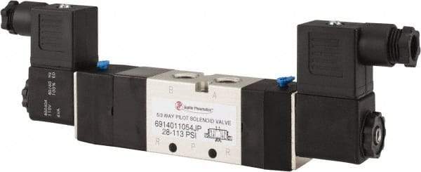 PRO-SOURCE - 1/4", 5/3 Way Double Stacking Solenoid Valve - 110 VAC, 0.76 CV Rate, 2.6" High x 8-1/2" Long - Benchmark Tooling