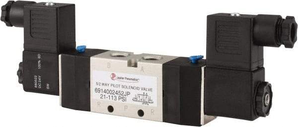 PRO-SOURCE - 1/4", 5/2 Way Double Stacking Solenoid Valve - 24 VDC, 0.98 CV Rate, 2.6" High x 7.76" Long - Benchmark Tooling