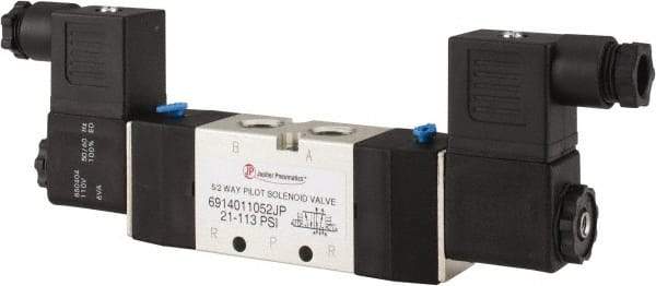 PRO-SOURCE - 1/4", 5/2 Way Double Stacking Solenoid Valve - 110 VAC, 0.98 CV Rate, 2.6" High x 7.76" Long - Benchmark Tooling