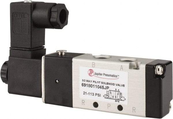 PRO-SOURCE - 1/8", 5/2 Way Body Ported Stacking Solenoid Valve - 110 VAC, 0.6 CV Rate, 1.36" High x 3.88" Long - Benchmark Tooling