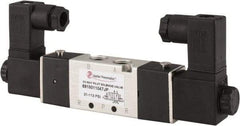 PRO-SOURCE - 1/8", 5/2 Way Body Ported Stacking Solenoid Valve - 110 VAC, 1.36 CV Rate, 1.36" High x 5.43" Long - Benchmark Tooling