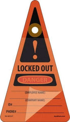 NMC - 7" High x 4" Long, LOCKED OUT - DANGER - EMPLOYEE NAME ___ COMPANY NAME ___ID#___PHONE#___, English Safety & Facility Lockout Tag - Tag Header: Danger, 1 Side, Orange Unrippable Vinyl - Benchmark Tooling