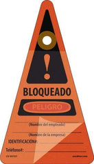 NMC - 7" High x 4" Long, BLOQUEADO - PELIGRO - Nombre del empleado___Nombre de la empresa___ IDENTIFICACION#:___Telefono#:___, Spanish Safety & Facility Lockout Tag - Tag Header: Danger, 1 Side, Orange Unrippable Vinyl - Benchmark Tooling