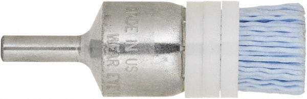 Tanis - 180 Grit, 1/2" Brush Diam, Crimped, End Brush - 1/4" Diam Steel Shank, 10,000 Max RPM - Benchmark Tooling