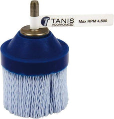 Tanis - 80 Grit, 2-1/2" Brush Diam, Crimped, End Brush - 1/4" Diam Steel Shank, 4,500 Max RPM - Benchmark Tooling