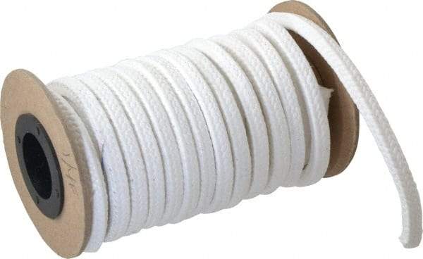 Made in USA - 1/4" x 9' Spool Length, PTFE/Sanitary Compression Packing - 1,000 Max psi, 500° F Max, White - Benchmark Tooling