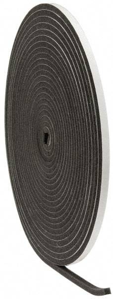 Made in USA - 3/8" Thick x 1/2" Wide x 50' Long Gray Open Cell Polyurethane Foam Rubber Roll - Stock Length, Adhesive Back, 1.8 to 2.2 Lb/Cu Ft Density, -20°F to 160°F - Benchmark Tooling