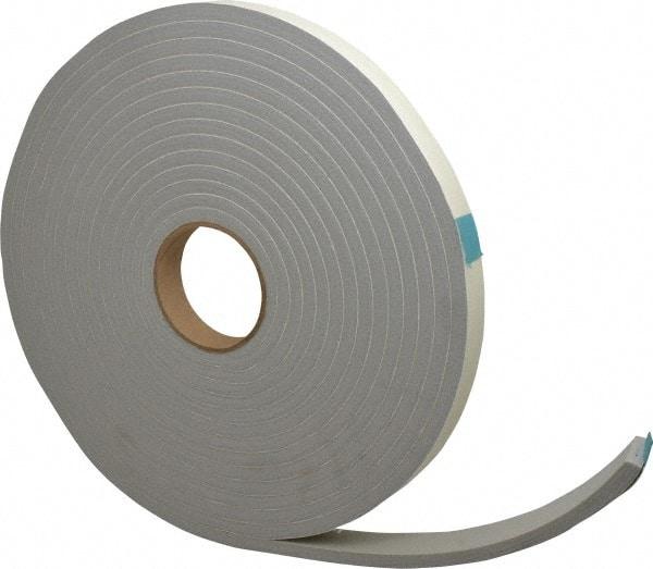 Made in USA - 3/8" Thick x 1" Wide x 30' Long Gray Closed Cell PVC Foam Rubber Roll - Stock Length, Adhesive Back, 8 Lb/Cu Ft Density, -20°F to 130°F - Benchmark Tooling