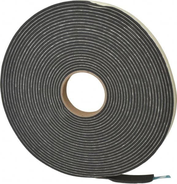 Made in USA - 3/16" Thick x 3/4" Wide x 45' Long Black Closed Cell PVC Foam Rubber Roll - Stock Length, Adhesive Back, 13 Lb/Cu Ft Density, -20°F to 130°F - Benchmark Tooling