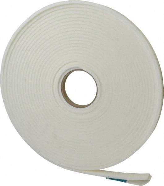 Made in USA - 1/4" Thick x 5/8" Wide x 50' Long White Closed Cell Polyethylene Foam Rubber Roll - Stock Length, Adhesive Back, 2 Lb/Cu Ft Density, -20°F to 170°F - Benchmark Tooling