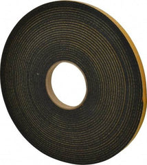 Made in USA - 5/32" Thick x 1/2" Wide x 50' Long Black Open Cell Natural Foam Rubber Roll - Stock Length, Adhesive Back, 24 to 30 Lb/Cu Ft Density, -20°F to 160°F - Benchmark Tooling