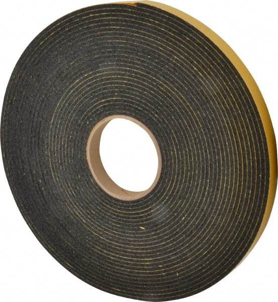 Made in USA - 5/32" Thick x 3/4" Wide x 50' Long Black Open Cell Natural Foam Rubber Roll - Stock Length, Adhesive Back, 24 to 30 Lb/Cu Ft Density, -20°F to 160°F - Benchmark Tooling