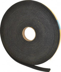 Made in USA - 1/4" Thick x 1" Wide x 50' Long Black Open Cell Natural Foam Rubber Roll - Stock Length, Adhesive Back, 24 to 30 Lb/Cu Ft Density, -20°F to 160°F - Benchmark Tooling