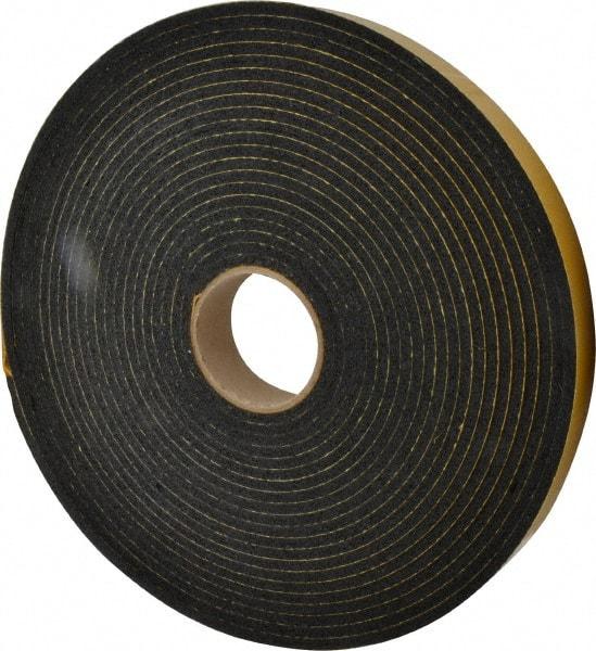 Made in USA - 1/4" Thick x 1-1/2" Wide x 50' Long Black Open Cell Natural Foam Rubber Roll - Stock Length, Adhesive Back, 24 to 30 Lb/Cu Ft Density, -20°F to 160°F - Benchmark Tooling