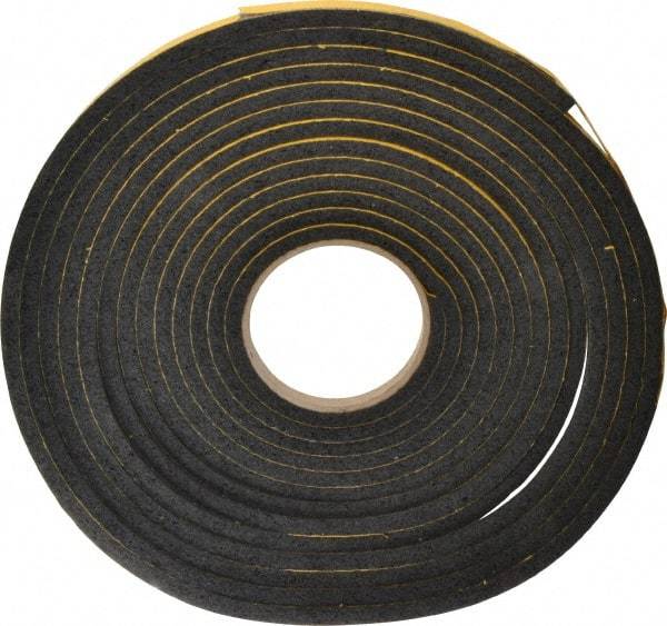 Made in USA - 5/16" Thick x 3/8" Wide x 25' Long Black Open Cell Natural Foam Rubber Roll - Stock Length, Adhesive Back, 24 to 30 Lb/Cu Ft Density, -20°F to 160°F - Benchmark Tooling