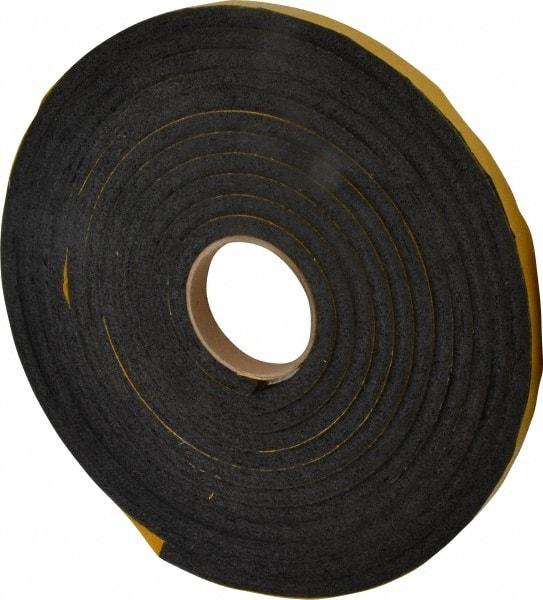 Made in USA - 7/16" Thick x 5/8" Wide x 25' Long Black Open Cell Natural Foam Rubber Roll - Stock Length, Adhesive Back, 24 to 30 Lb/Cu Ft Density, -20°F to 160°F - Benchmark Tooling