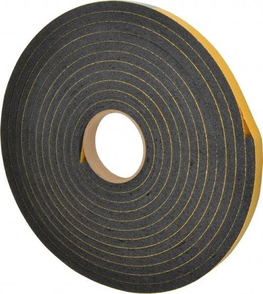Made in USA - 7/16" Thick x 3/4" Wide x 25' Long Black Open Cell Natural Foam Rubber Roll - Stock Length, Adhesive Back, 24 to 30 Lb/Cu Ft Density, -20°F to 160°F - Benchmark Tooling