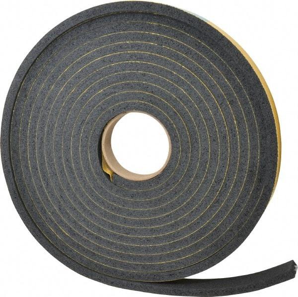 Made in USA - 7/16" Thick x 1" Wide x 25' Long Black Open Cell Natural Foam Rubber Roll - Stock Length, Adhesive Back, 24 to 30 Lb/Cu Ft Density, -20°F to 160°F - Benchmark Tooling