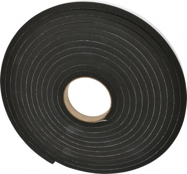 Made in USA - 3/8" Thick x 3/4" Wide x 25' Long Black Closed Cell Neoprene-Blend Spring Rubber Roll - Stock Length, Adhesive Back, 8 to 11 Lb/Cu Ft Density, -40°F to 158°F - Benchmark Tooling