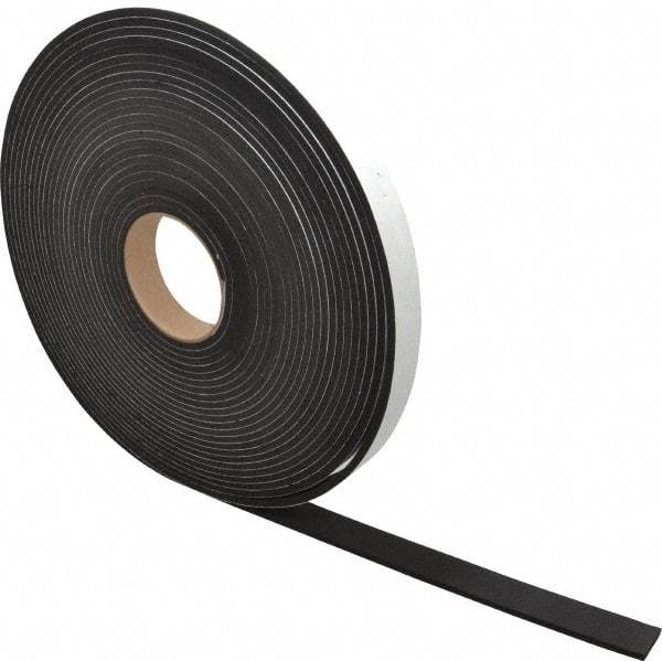 Made in USA - 3/16" Thick x 1" Wide x 50' Long Black Closed Cell Neoprene-Blend Spring Rubber Roll - Stock Length, Adhesive Back, 8 to 11 Lb/Cu Ft Density, -40°F to 158°F - Benchmark Tooling