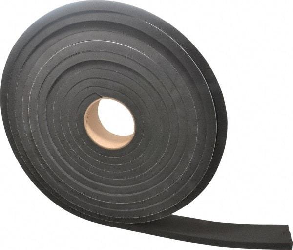 Made in USA - 1/2" Thick x 2" Wide x 25' Long Black Closed Cell Neoprene-Blend Spring Rubber Roll - Stock Length, Adhesive Back, 8 to 11 Lb/Cu Ft Density, -40°F to 158°F - Benchmark Tooling