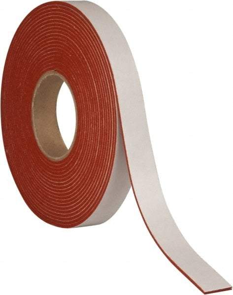 Made in USA - 3/16" Thick x 3/4" Wide x 20' Long Tan-Orange Closed Cell Silicone Foam Rubber Roll - Stock Length, Adhesive Back, 33 Lb/Cu Ft Density, -100°F to 500°F - Benchmark Tooling