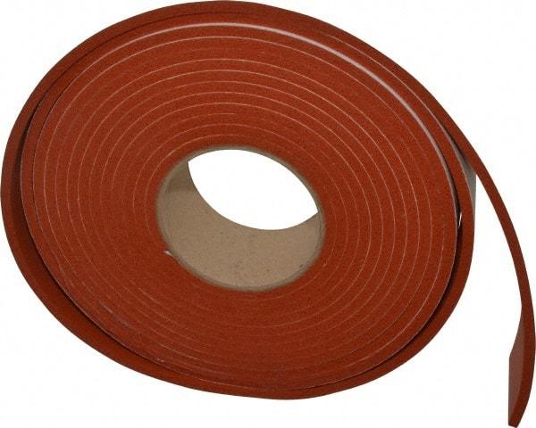 Made in USA - 3/16" Thick x 2" Wide x 20' Long Tan-Orange Closed Cell Silicone Foam Rubber Roll - Stock Length, Adhesive Back, 33 Lb/Cu Ft Density, -100°F to 500°F - Benchmark Tooling