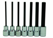 8 Piece - 1/8; 9/64; 5/32; 3/16; 7/32; 1/4; 5/16; & 3/8" - 3/8" Drive - Hex Long Bit Socket Set - Benchmark Tooling