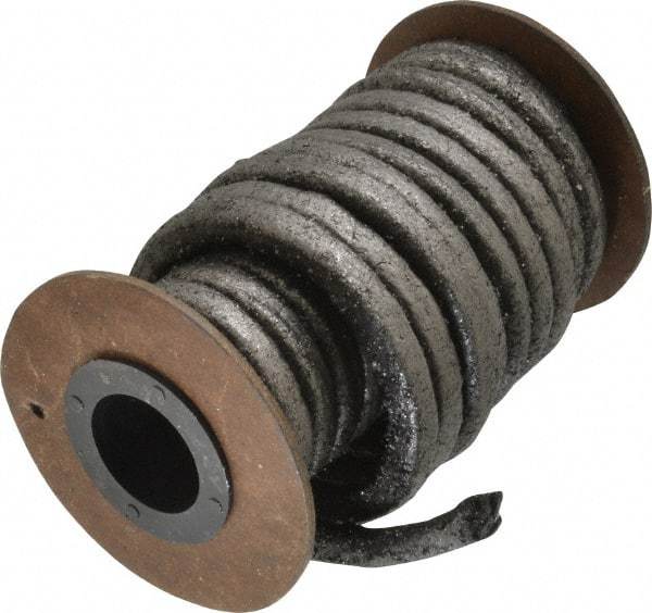 Made in USA - 1/4" x 12-1/2' Spool Length, Graphite Impregnated Aramid Compression Packing - 1,800 Max psi, -50 to 600° F, Gray - Benchmark Tooling