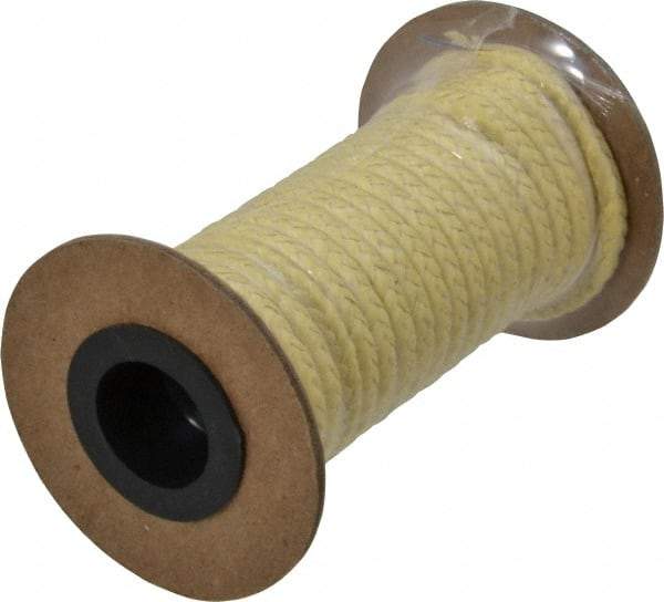 Made in USA - 3/16" x 22' Spool Length, TFE/Aramid Compression Packing - 5,000 Max psi, -100 to 500° F, Yellow - Benchmark Tooling