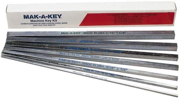 Made in USA - 12" Long, Zinc-Plated "7-11" Machine Key Assortment Key Stock - C1045 Steel - Benchmark Tooling