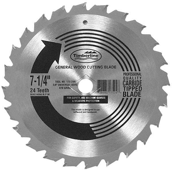 Amana Tool - 7-1/4" Diam, 5/8" Arbor Hole Diam, 24 Tooth Wet & Dry Cut Saw Blade - Carbide-Tipped, Combination Action, Diamond Arbor - Benchmark Tooling